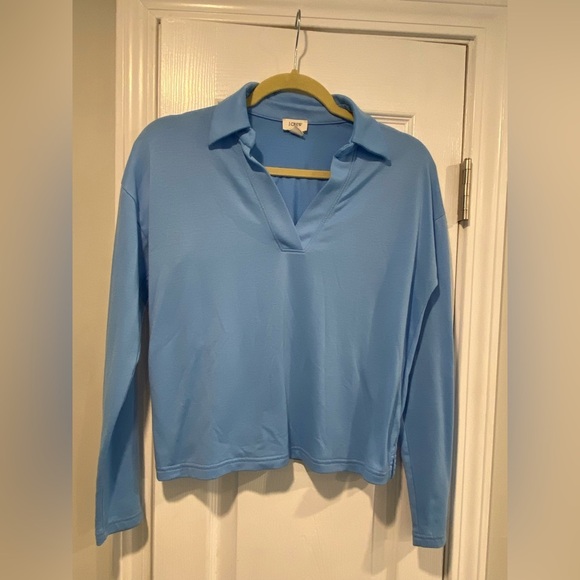 J. Crew Size XS Robin Egg Blue Long Sleeve V Neck Pullover Collared Top - Picture 1 of 10